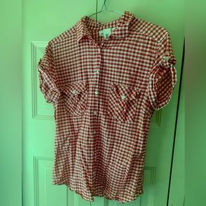 red plaid button up shirt